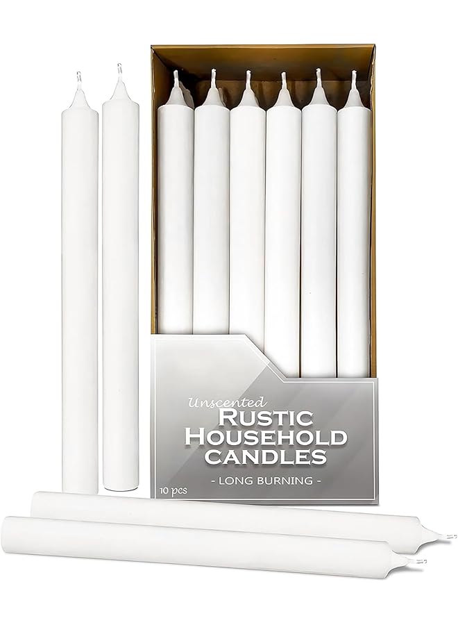 Green Tiger 10 Pieces White Long Thin Candle for Weddings, Parties, Birthdays | Long Lasting Candle | Dripless Dinner Candle Sticks - Image 1