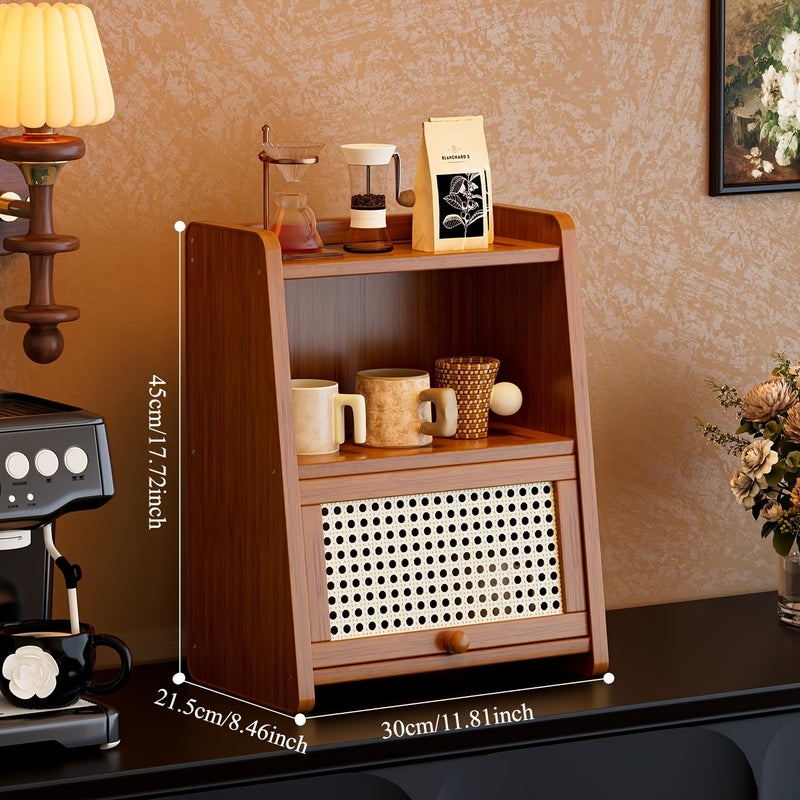 1pc, Vintage Rattan-Style Trapezoidal Storage Cabinet - Kitchen Organizer, Desktop Storage Shelf, Suitable for Home, Kitchen, Bedroom, Living Room, Desktop Organizer, Utility Storage Cabinet, Storage and Organization Shelf, Dustproof Storage Rack - Image 1