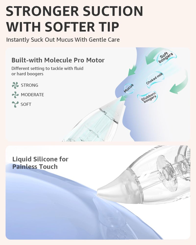 GROWNSY GROWNSY Nasal Aspirator for Baby, Electric Baby Nose Sucker, Automatic Nose Cleaner with Larger Suction Chamber and More Powerful Suction, Music and Light Soothing Function, Purple  - Image 3
