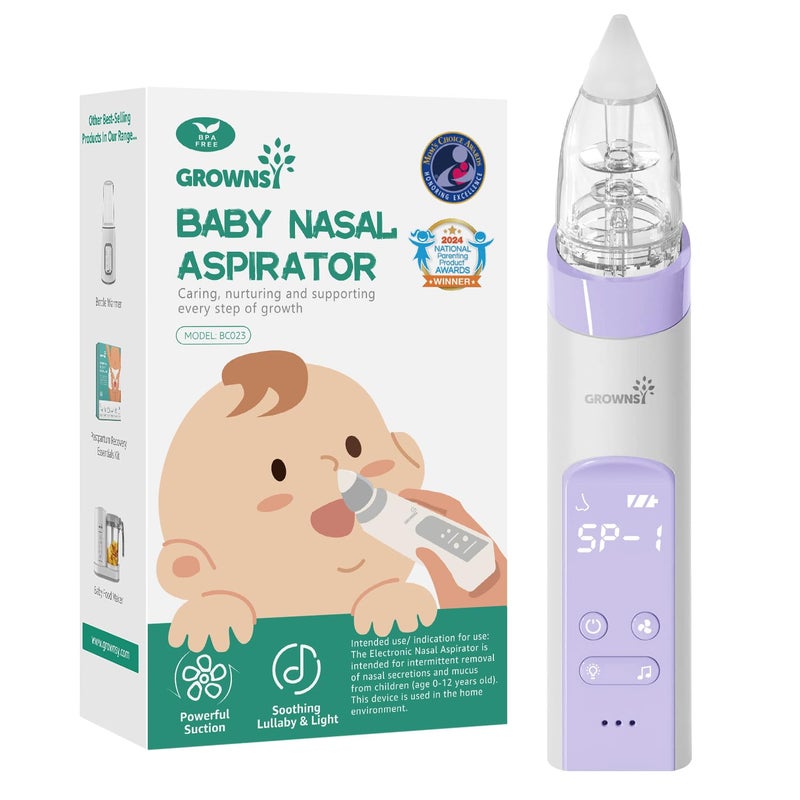 GROWNSY GROWNSY Nasal Aspirator for Baby, Electric Baby Nose Sucker, Automatic Nose Cleaner with Larger Suction Chamber and More Powerful Suction, Music and Light Soothing Function, Purple  - Image 1