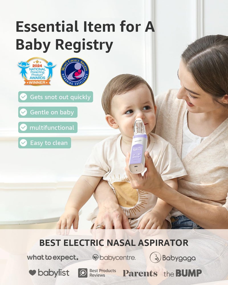 GROWNSY GROWNSY Nasal Aspirator for Baby, Electric Baby Nose Sucker, Automatic Nose Cleaner with Larger Suction Chamber and More Powerful Suction, Music and Light Soothing Function, Purple  - Image 2