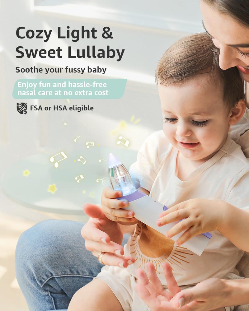 GROWNSY GROWNSY Nasal Aspirator for Baby, Electric Baby Nose Sucker, Automatic Nose Cleaner with Larger Suction Chamber and More Powerful Suction, Music and Light Soothing Function, Purple  - Image 4