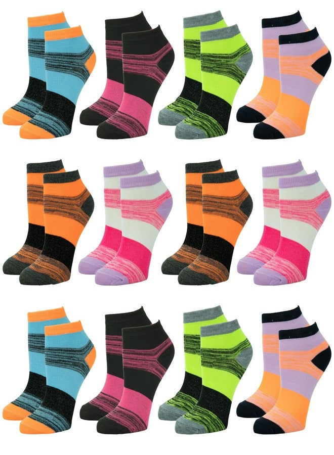 Gelante 12-Pair Women's Ankle Socks, Colorful Comfortable Lightweight Breathable Athletic 601-149 AB Stripe - Image 1