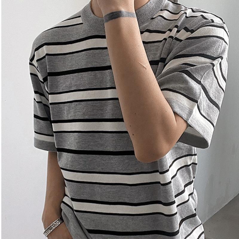 Summer Short-Sleeved T-Shirt Men'S Japanese-Style Fashion Brand Crewneck Stripe Retro Casual All-Match Youth Half-Sleeved T-Shirt - Image 1
