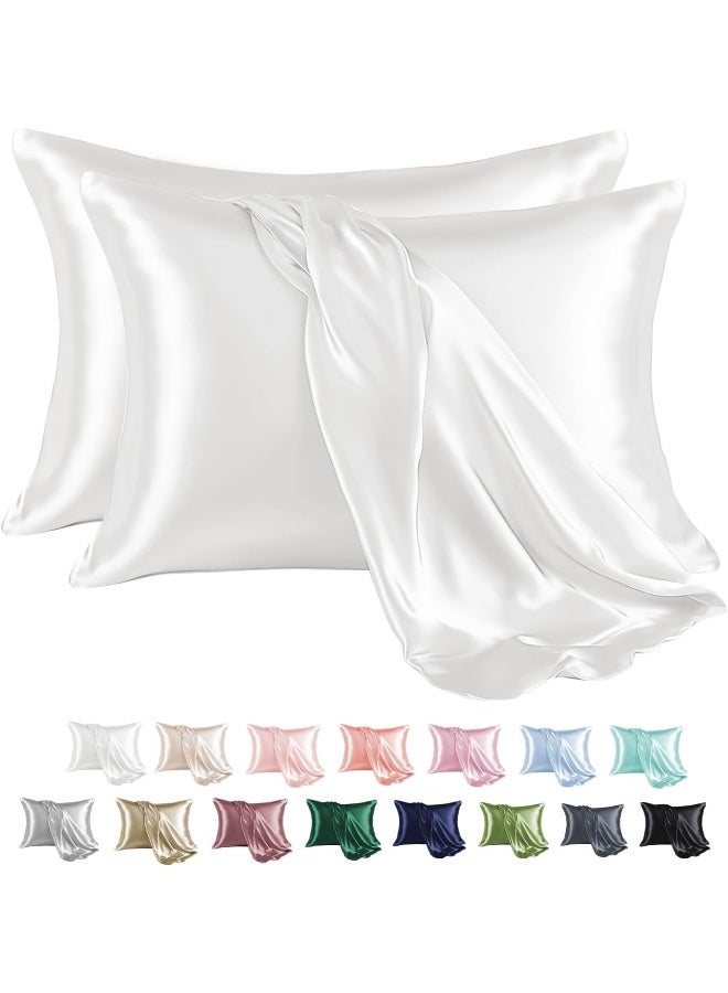 MR&HM Satin Pillowcase Set of 2, King Size Silky Pillow Cases for Hair and Skin No Zipper, 2 - Pack Pillow Cover with Envelope Closure (20x40, Ivory)  - Image 1