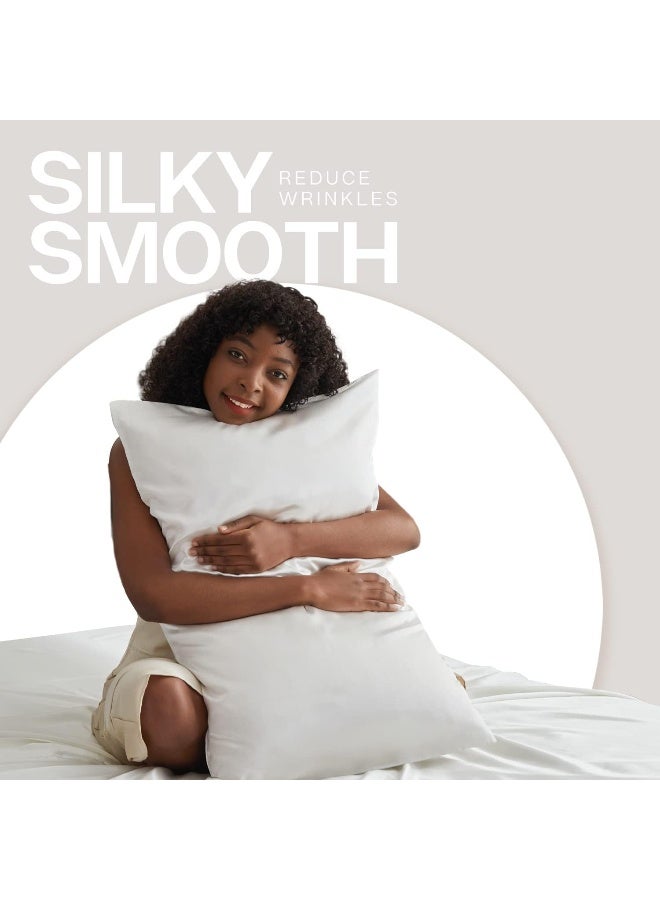 MR&HM Satin Pillowcase Set of 2, King Size Silky Pillow Cases for Hair and Skin No Zipper, 2 - Pack Pillow Cover with Envelope Closure (20x40, Ivory)  - Image 5