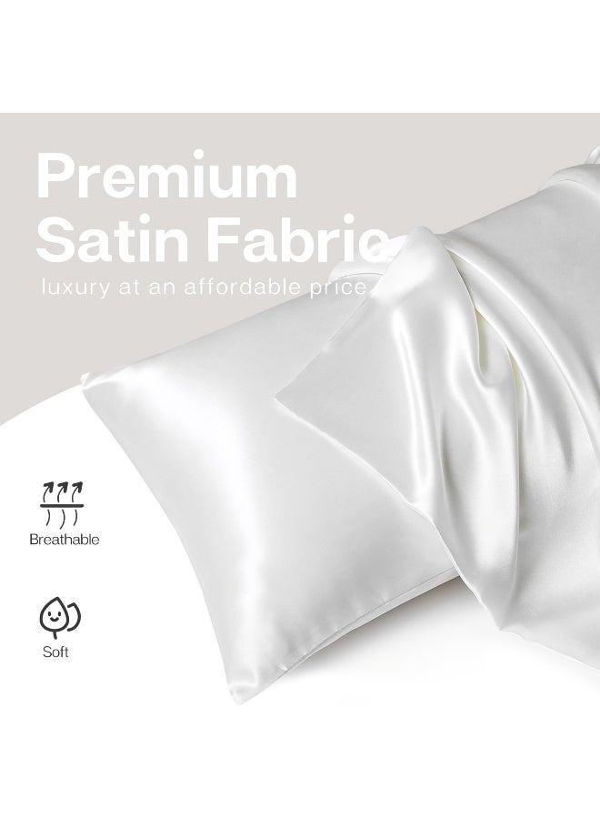 MR&HM Satin Pillowcase Set of 2, King Size Silky Pillow Cases for Hair and Skin No Zipper, 2 - Pack Pillow Cover with Envelope Closure (20x40, Ivory)  - Image 3