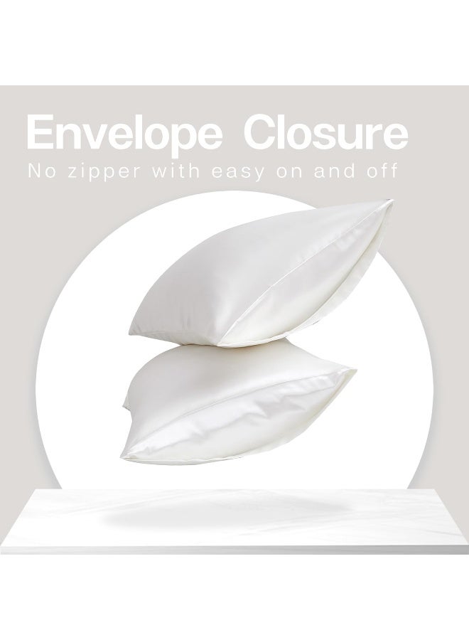 MR&HM Satin Pillowcase Set of 2, King Size Silky Pillow Cases for Hair and Skin No Zipper, 2 - Pack Pillow Cover with Envelope Closure (20x40, Ivory)  - Image 4