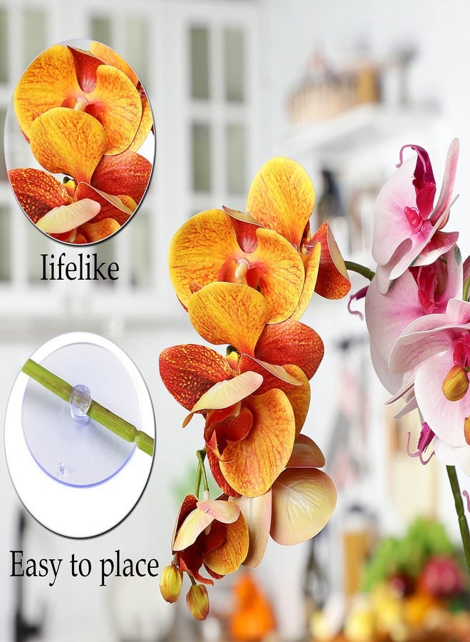 Chuangdi 2 Pieces Artificial Phalaenopsis with Suction Cups Terrarium Plant Decoration Reptile Habitat Plant Decor for Hermit Crab Lizards Geckos Snake Reptile (Purple, Yellow) - Image 3