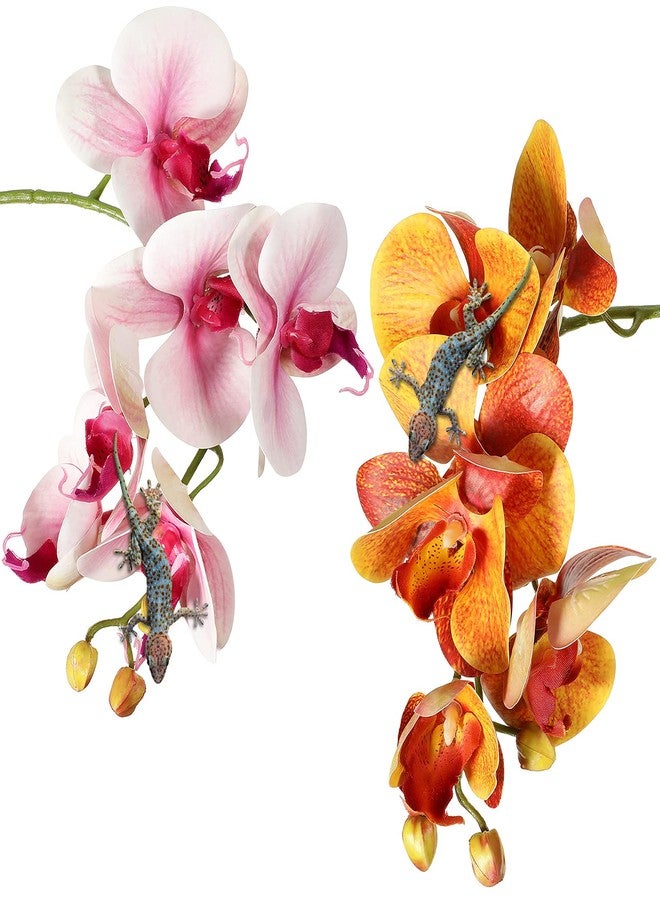 Chuangdi 2 Pieces Artificial Phalaenopsis with Suction Cups Terrarium Plant Decoration Reptile Habitat Plant Decor for Hermit Crab Lizards Geckos Snake Reptile (Purple, Yellow) - Image 1