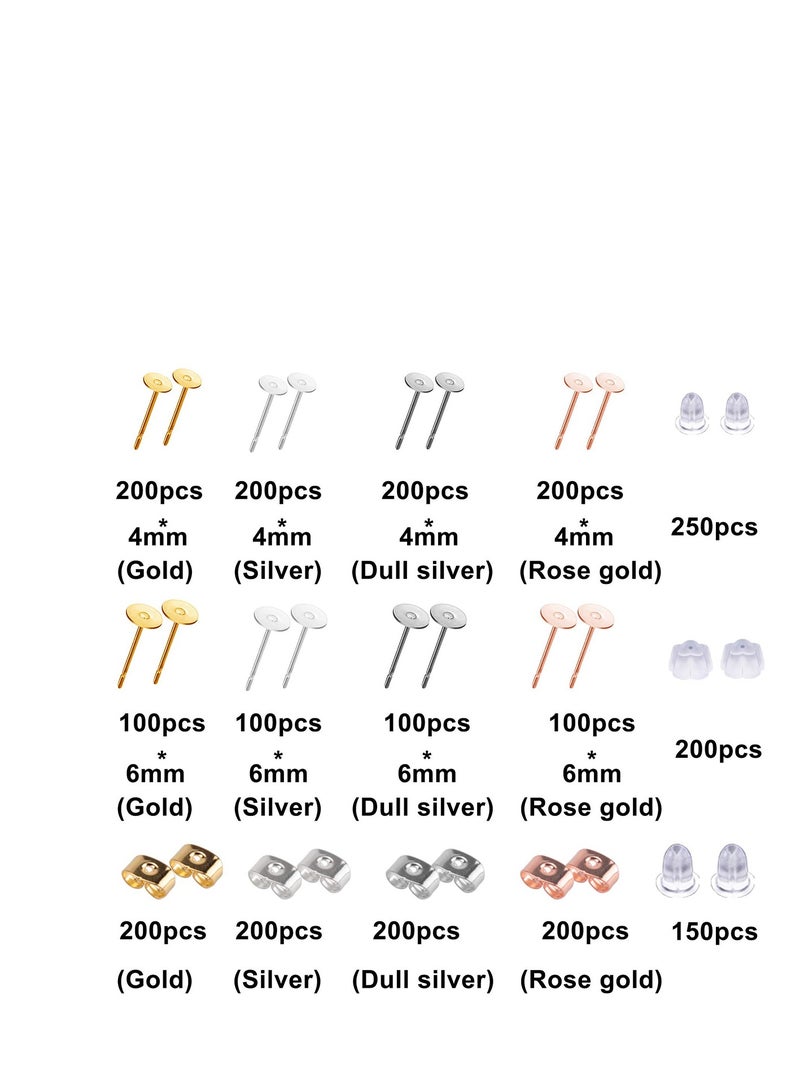 SYOSI Earring Making Supplies, Stainless Steel Earring Posts Earring Backs Flat Pad Earring Studs Earring Blank with Butterfly and Rubber Bullet Earring Backs for Earring Jewelry Making - Image 4