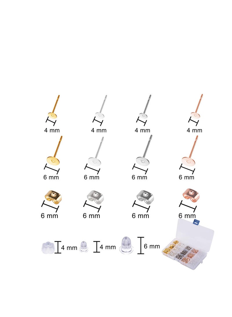 SYOSI Earring Making Supplies, Stainless Steel Earring Posts Earring Backs Flat Pad Earring Studs Earring Blank with Butterfly and Rubber Bullet Earring Backs for Earring Jewelry Making - Image 2