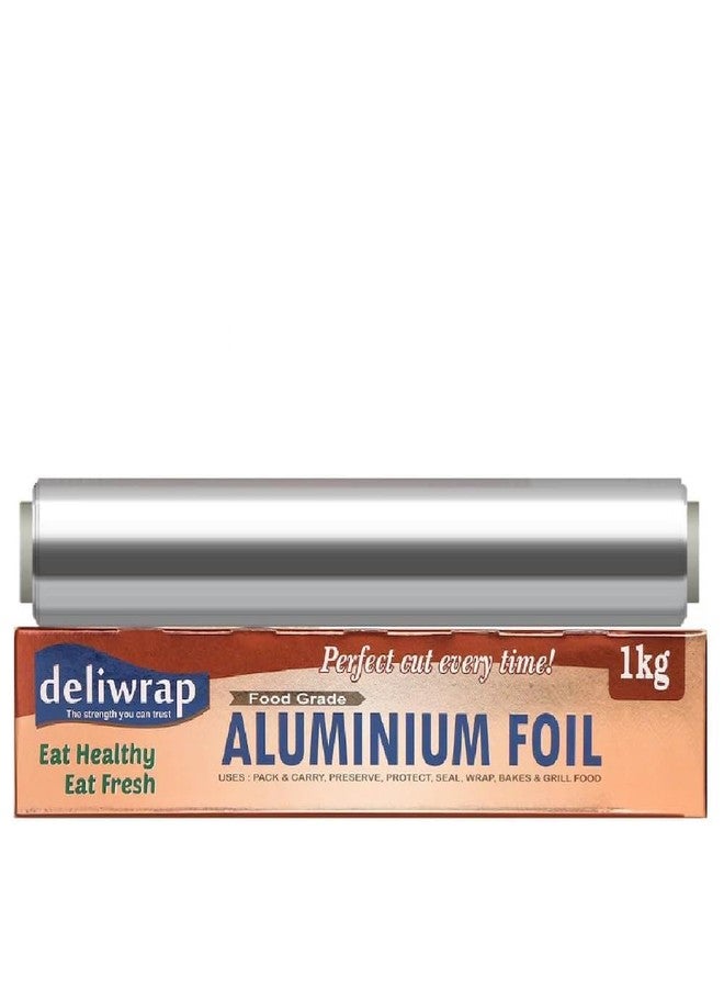 KCOFOIL Deliwrap Aluminum Silver Foil - 1Kg | 18 Micron Thickness Food Grade Safe Food Wrapping Aluminum Foil | Lunch Packing for Home, School, Office & Hotels | Kitchen Paper Roll | Pack of-1 - Image 1
