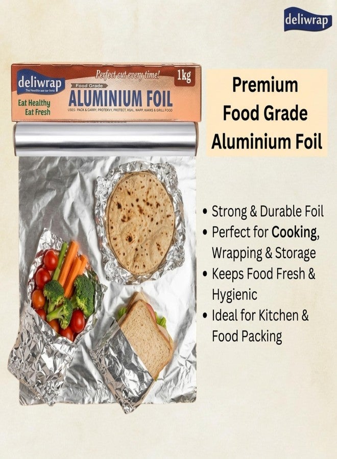KCOFOIL Deliwrap Aluminum Silver Foil - 1Kg | 18 Micron Thickness Food Grade Safe Food Wrapping Aluminum Foil | Lunch Packing for Home, School, Office & Hotels | Kitchen Paper Roll | Pack of-1 - Image 4