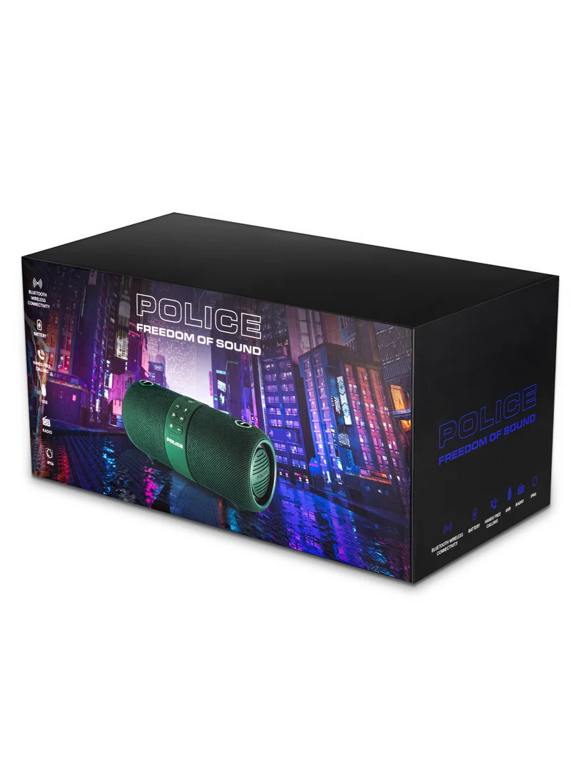 POLICE Foss 2 True Wireless Stereo Speaker with RGB Lights, 70mm Driver, Type-C Charging, Bluetooth 5.3, 3600 mAh, Green - IPX6
