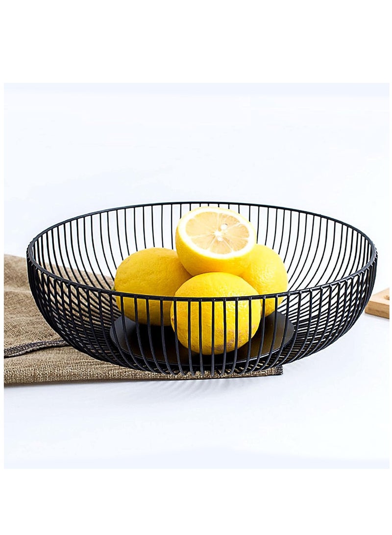 Fruit Bowls for Kitchen Counter, Metal Wire Fruit Basket, Hemisphere Shape Black Holder Storage for Vegetable Snack Bread Serving Candy Table Dining - Image 1