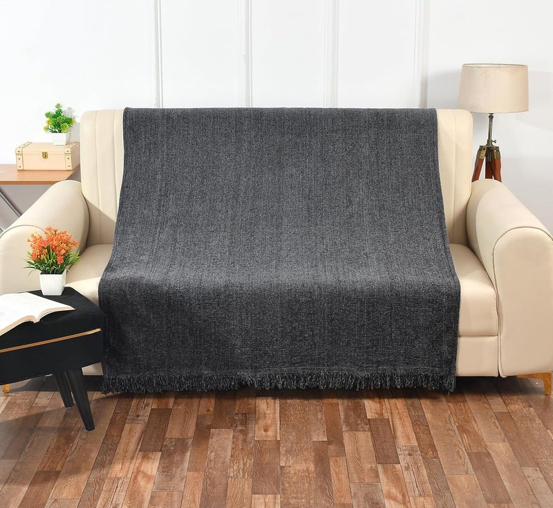 SASHAA WORLD Soft Chenille Throw Throw Blanket for Sofa Bed Chair and Travel Charcoal Throw Blanket Pack of 1 130 x 180 cm - Image 2