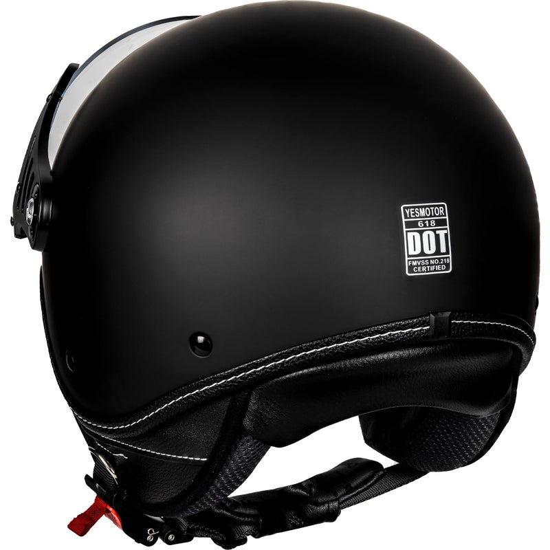 Yesmotor 3/4 Motorcycle Helmets Retro Open Face Scooters Helmet with Clear Visor for Men and Women- DOT Approvedï¼ˆMatte Black,Mï¼‰ - Image 3