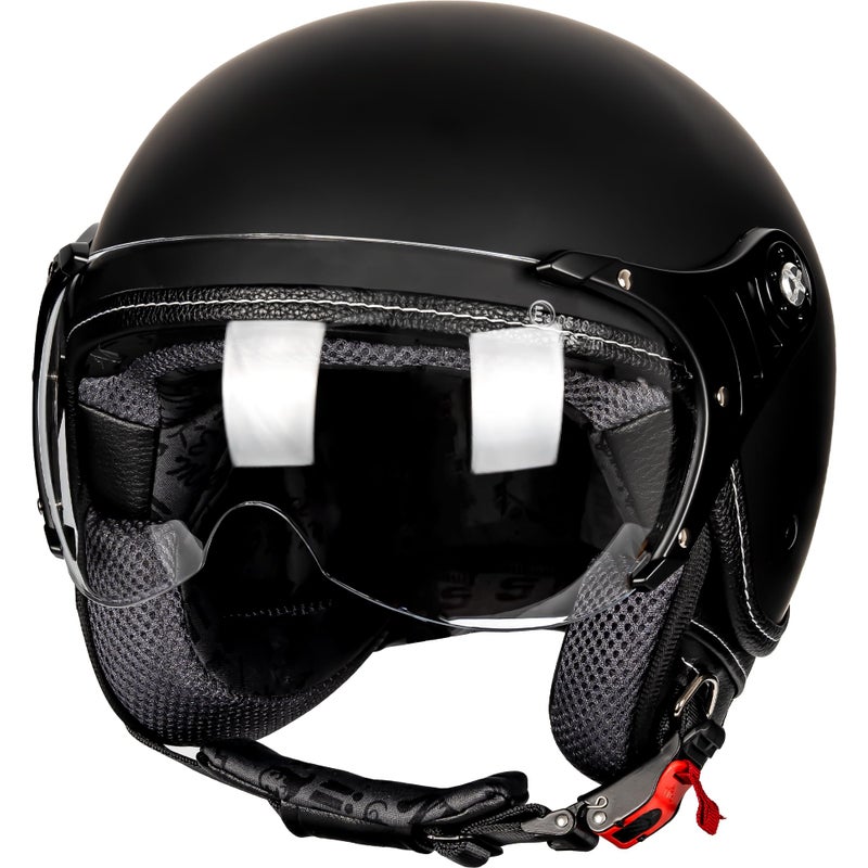 Yesmotor 3/4 Motorcycle Helmets Retro Open Face Scooters Helmet with Clear Visor for Men and Women- DOT Approvedï¼ˆMatte Black,Mï¼‰ - Image 1