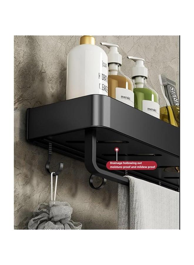 هوكور عبوة من قطعتين، رف دش الحمام، منظم رف دش مع قضيب منشفة وخطافات، منظم دش للحمام والمطبخ، استخدام مزدوج للثقب وعدم التثقيب (الحجم: 30 سم) - Image 2