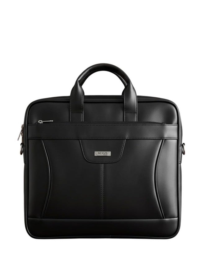NEXUS Laptop Briefcase Bag for Men & Women | Faux Leather Office Messenger Bag | Tan & Black | Shoulder Strap | Professional Business Work Bag | Slim & Durable Design (Black) - Image 1