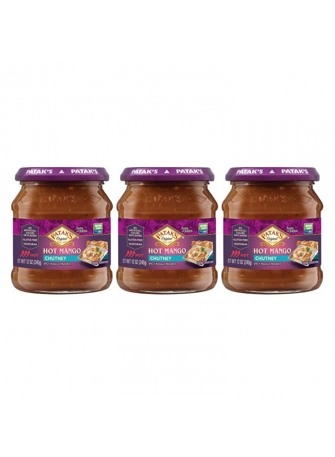 Patak's Patak's Hot Mango Chutney - 12 Oz (Pack of 3) With Mangos, Dried Red Chile, and Spices, No Artificial Flavors or Colors, Gluten Free, Vegetarian Friendly - Image 1