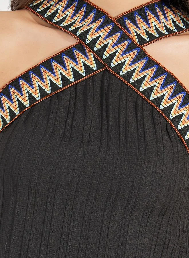Colorful Chevron Pattern Criss-Cross Textured Top by Styli