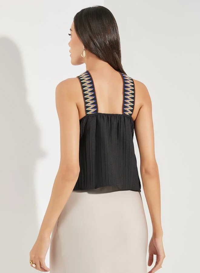 Colorful Chevron Pattern Criss-Cross Textured Top by Styli