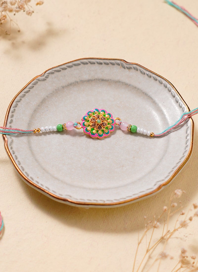 Madhoor Mandala Rakhi for Brother Teal Green Designer Raksha Bandhan Thread ,Premium Handmade ,1 Piece-39 CM - Image 3
