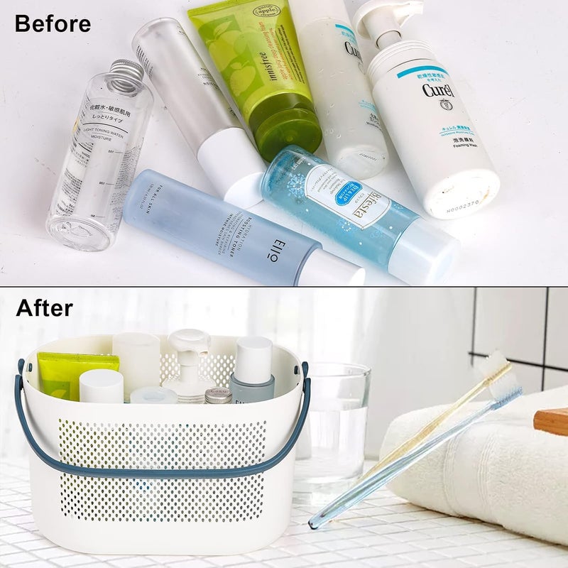 TONSYL Polypropylene Multipurpose Caddy With Handle Storage Baskets With Handles Shelf Organizers Basket For Bathroom Kitchen Dorm Room Pantry Baby Products White Rectangular - Image 2