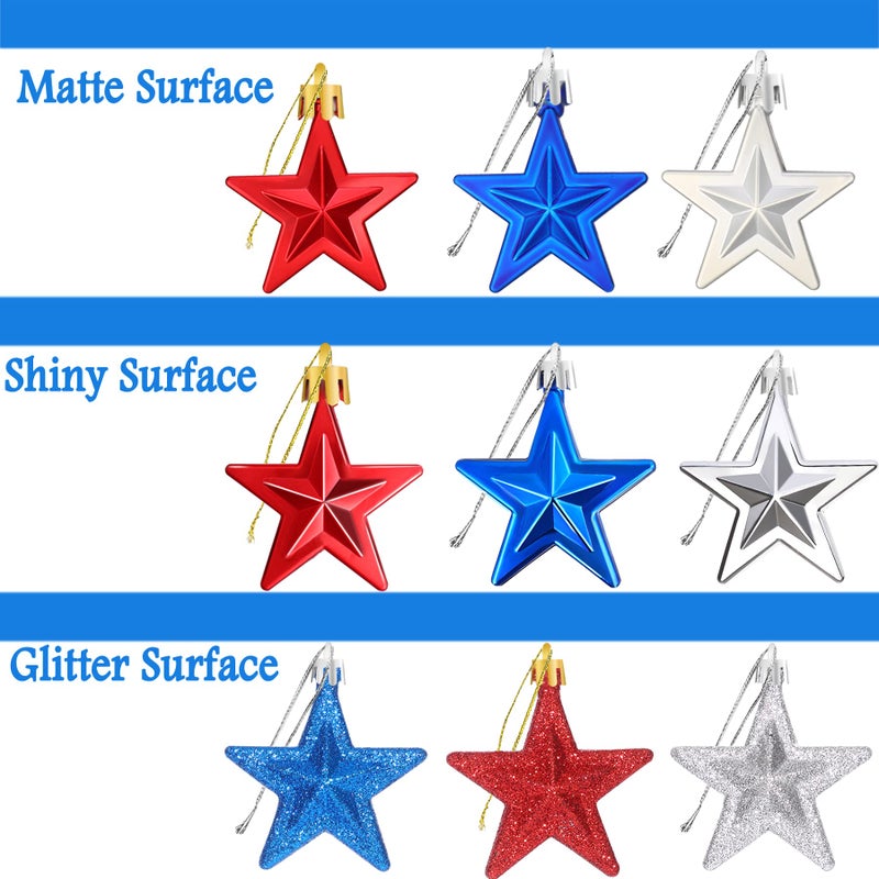 Julmelon 36pcs Star Star الحلي النجم التذكاري يوم الاستقلال يوم العمل قدامى المحاربين القدامى للمنزل حفلة عيد الميلاد ديكور الأزرق الأحمر والفضي - Image 3