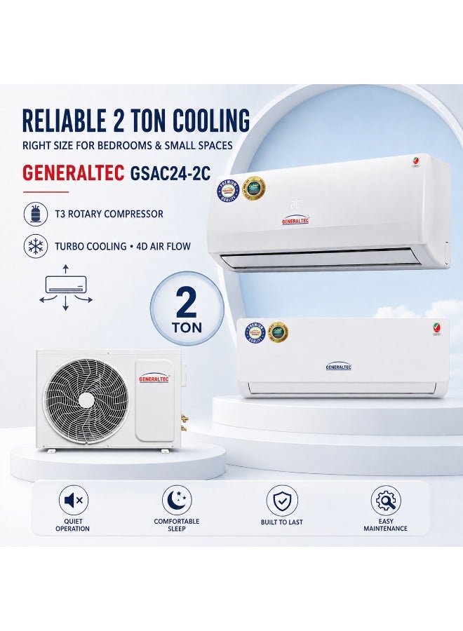 GENERALTEC 2 Ton Split Air Conditioner GSAC24-2C | T3 Rotary Compressor | Fast Cooling | 4-Way Swing | Golden Fin | Remote Control | Energy Efficient | 1 Year Full + 5 Year Compressor Warranty 3120 W GSAC24-2C white - Image 4