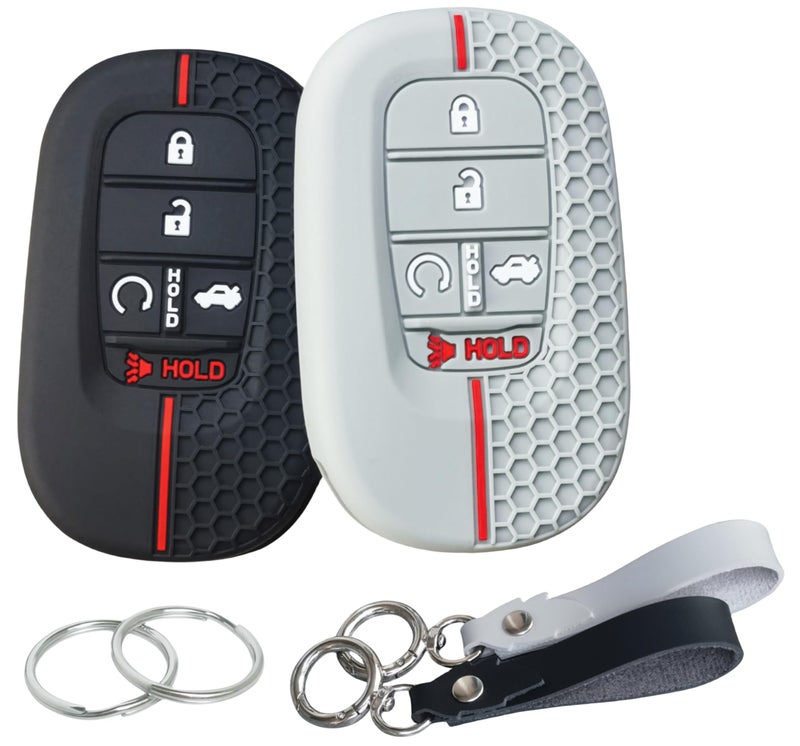 RUNZUIE 2Pcs 5 Buttons Silicone Smart Key Fob Cover for 2022 2023 2024 2025 Honda Accord Civic Pilot HR-V CR-V Sport SI EX EX-L Touring (Black(a)/Gray(b)) - Image 1