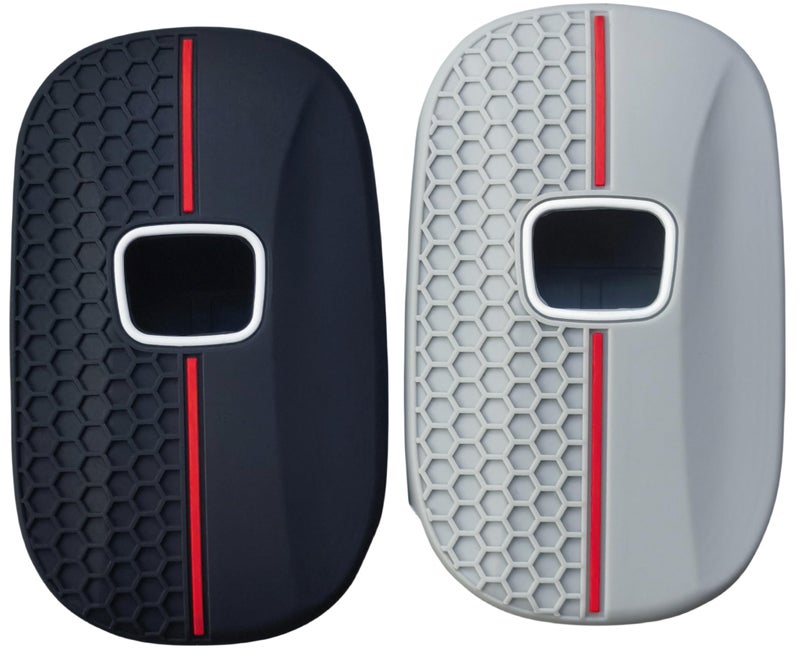 RUNZUIE 2Pcs 5 Buttons Silicone Smart Key Fob Cover for 2022 2023 2024 2025 Honda Accord Civic Pilot HR-V CR-V Sport SI EX EX-L Touring (Black(a)/Gray(b)) - Image 3