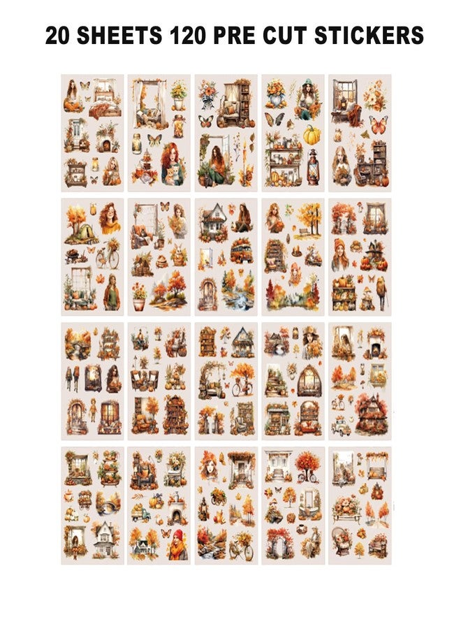 Auguro PET 20 Sheets 120 Pre-Cut Fall Stickers for Scrapbooking Landscape People Scrapbook Sticker Transparent Stickers for journaling - Image 4