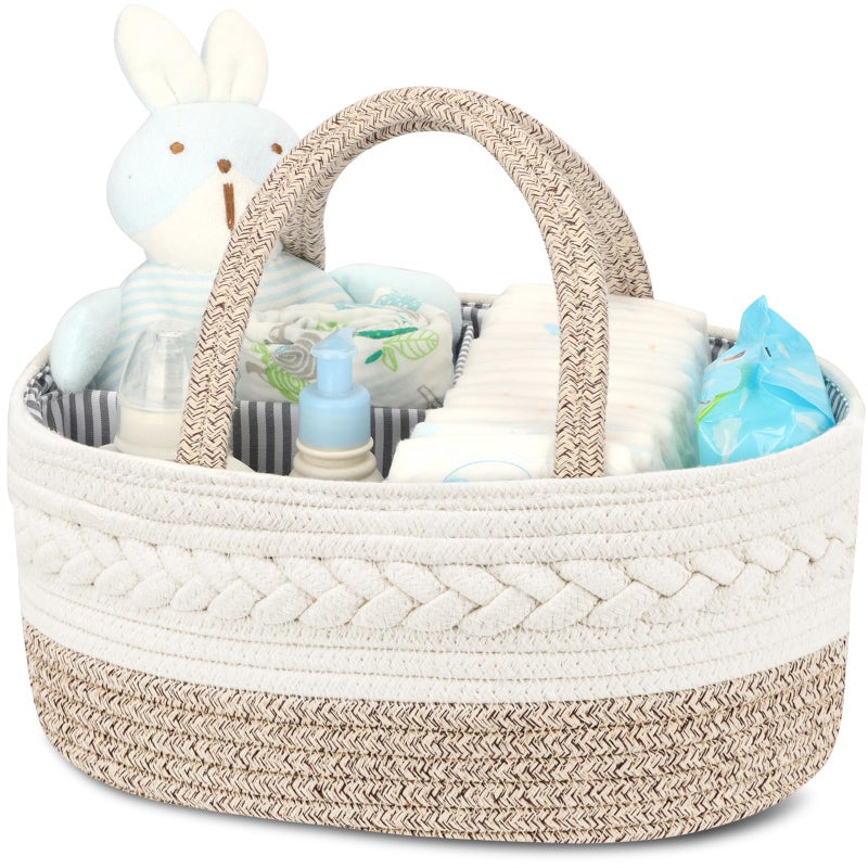Exttlliy Maliton Nappy Caddy, Cotton Rope Newborn Essentials Diaper Caddy，Sturdy Portable Baby Caddy Storage Basket with Detachable Compartments，Nappy Caddy Organiser Baby Essentials for Newborn, Brown - Image 1
