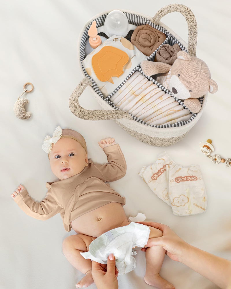 Exttlliy Maliton Nappy Caddy, Cotton Rope Newborn Essentials Diaper Caddy，Sturdy Portable Baby Caddy Storage Basket with Detachable Compartments，Nappy Caddy Organiser Baby Essentials for Newborn, Brown - Image 2