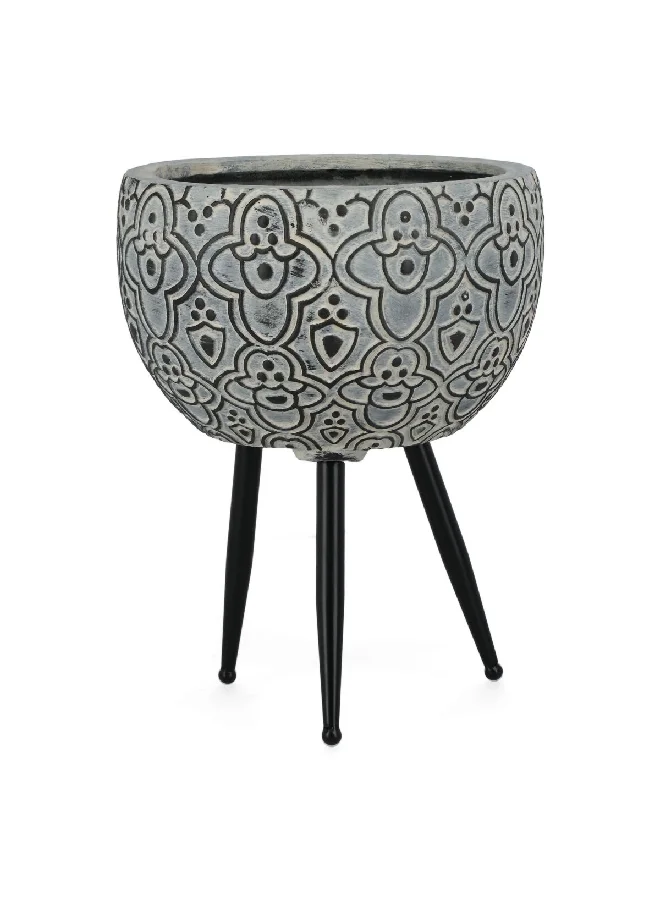 serene Portable Round Planter with Stand Grey and Black 31.5 x 40 cm