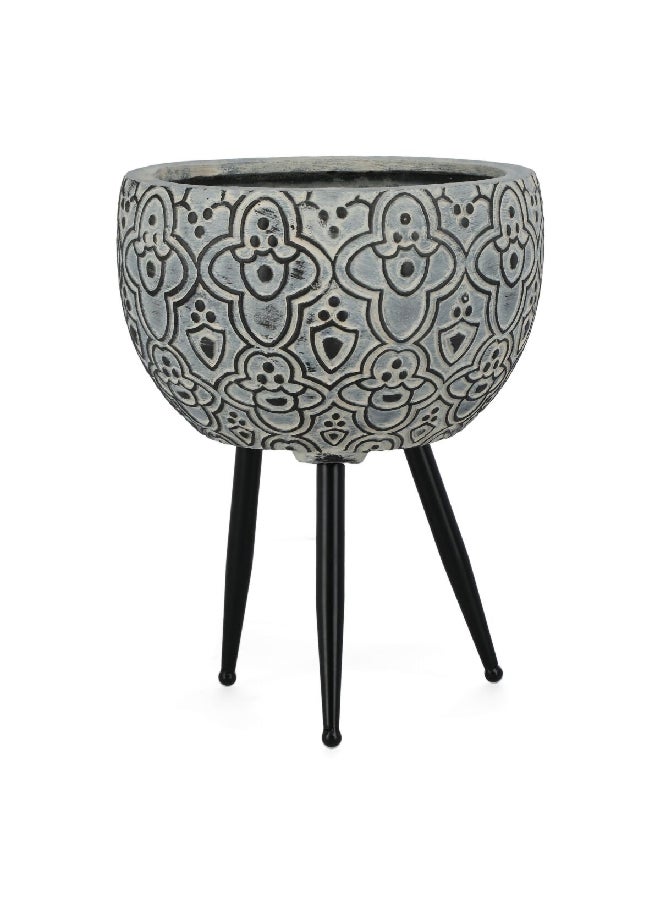 serene - Portable Round Planter with Stand Grey and Black 31.5 x 40 cm - Image 1