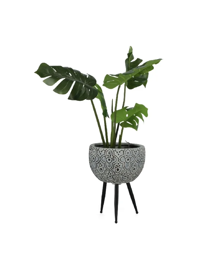 serene Portable Round Planter with Stand Grey and Black 31.5 x 40 cm