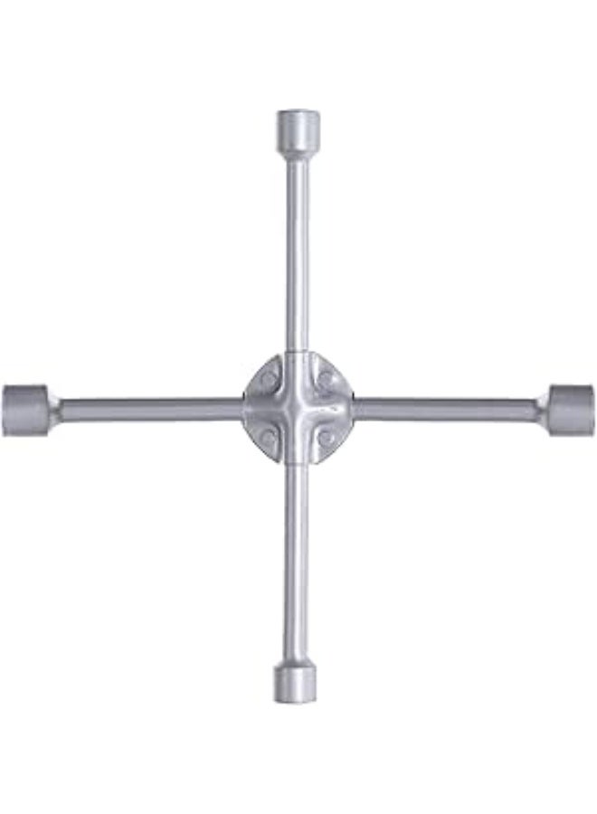 Heavy Duty 4-Way Car Wheel Cross Wrench – Lug Nut & Bolt Tire Brace with Extra Support – Silver - Image 1