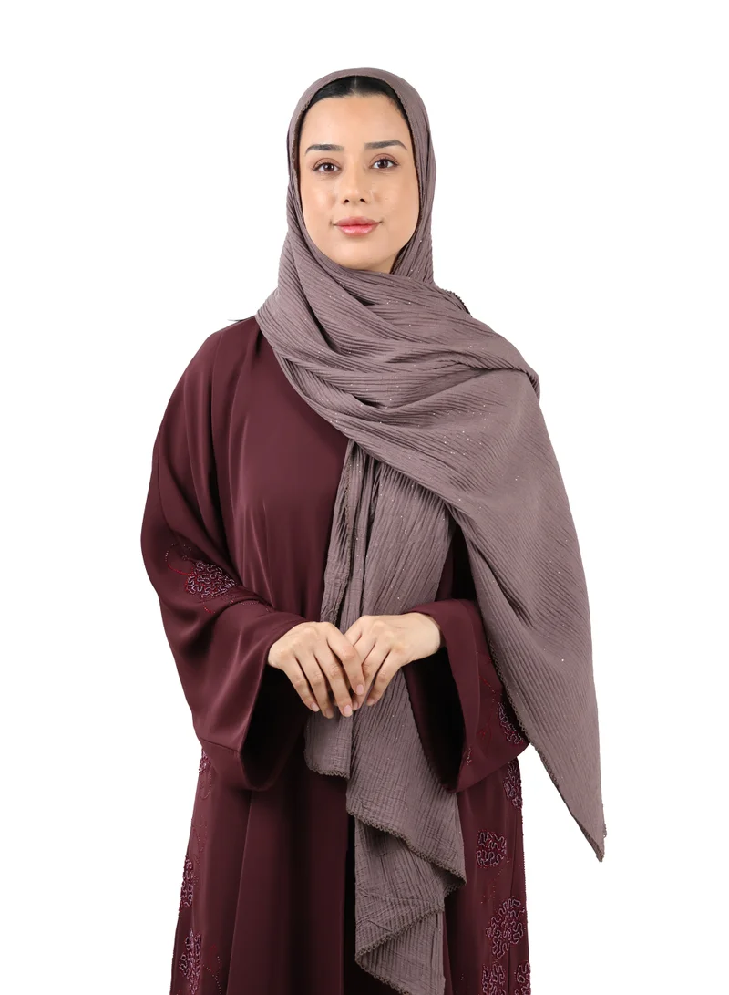 Crinkle Cotton Mix Scarf with Lace Trim & Shimmer (Mushroom Brown)