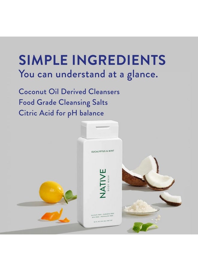 native Natural Body Wash For Women Men Sulfate Free Paraben Free Dye Free With Naturally Derived Clean Ingredients Leaving Skin Soft And Hydrating Eucalyptus & Mint 18 Oz 2 Pk  - Image 3