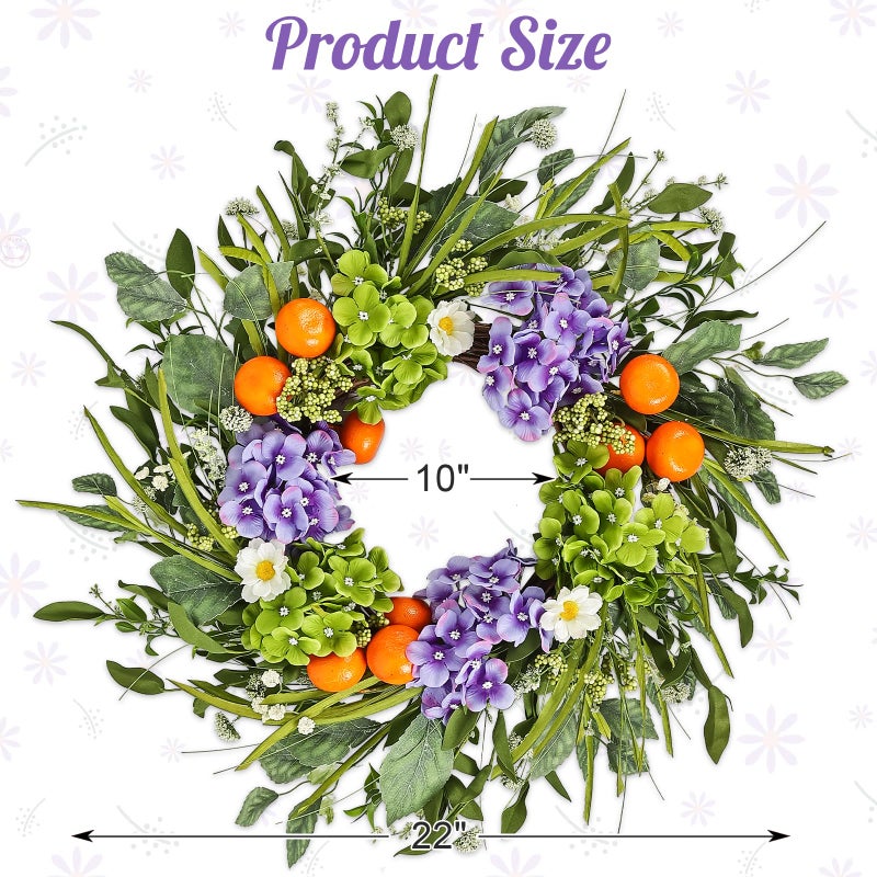 Montekin 24" Hydrangea Spring Summer Wreath with Realistic Fruit and Green Leaves, Floral Artificial Wreath for Front Door Home Wall Wedding Farmhouse Holiday Outdoor Indoor DÃ©cor (Purple) - Image 4