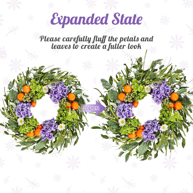 Montekin 24" Hydrangea Spring Summer Wreath with Realistic Fruit and Green Leaves, Floral Artificial Wreath for Front Door Home Wall Wedding Farmhouse Holiday Outdoor Indoor DÃ©cor (Purple) - Image 3