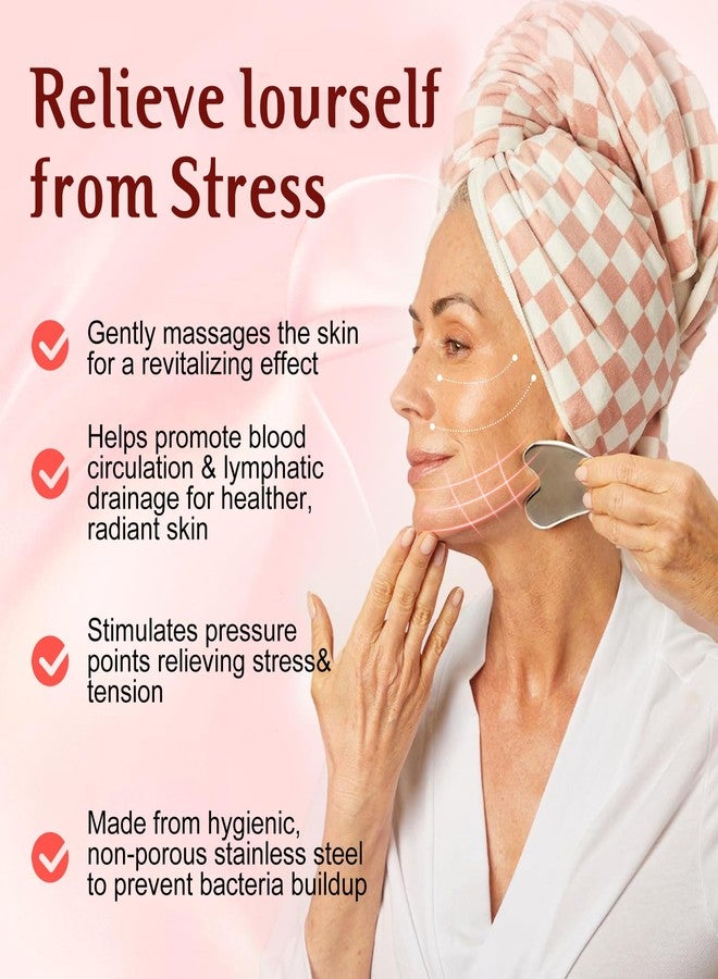 erdnretl Gua Sha & Face Roller, Stainless Steel Gua Sha Facial Tools for Face, Eyes,Chin & Jawline Sculpting,Body Gua Sha Tools with Pouch - Image 2