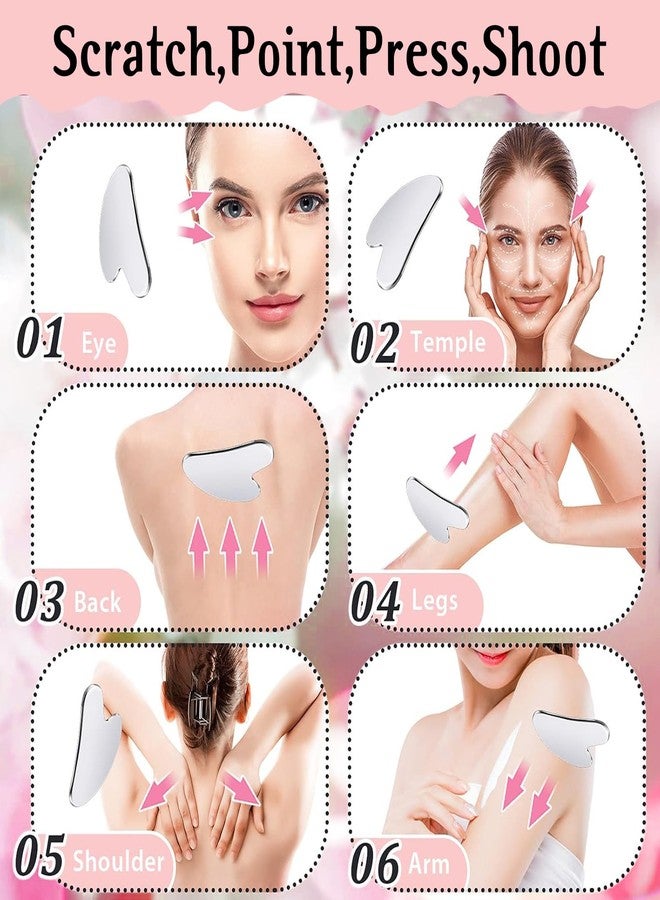 erdnretl Gua Sha & Face Roller, Stainless Steel Gua Sha Facial Tools for Face, Eyes,Chin & Jawline Sculpting,Body Gua Sha Tools with Pouch - Image 4