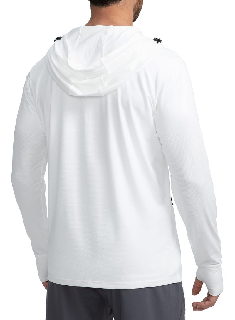 Sejuani Men's UPF 50+ Light Jacket Full Zip Sun Protection Hoodie Long Sleeve Sun Shirts for Men Hiking Fishing Zip Pockets(White_XXL) - Image 2