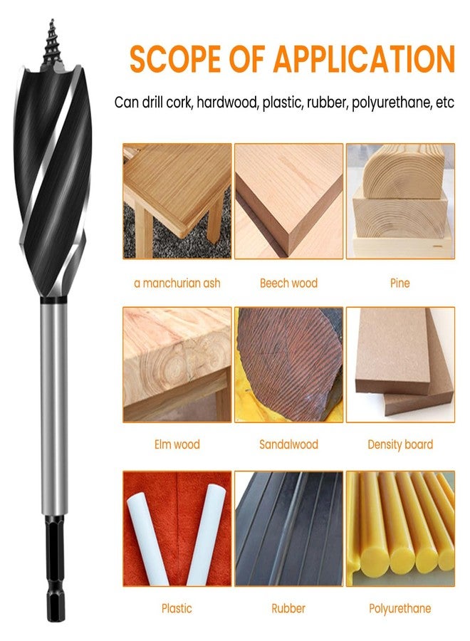 Serplex® 4Pcs Auger Drill Bit for Wood, 10/12/14/16mm Alloy Steel Twist Drill Bits Flute Impact Wood Drill Bit with Quick Change Hex Shank, Four-blade Woodworking Hole Opener Bits Hex Shank Screw Bits - Image 5