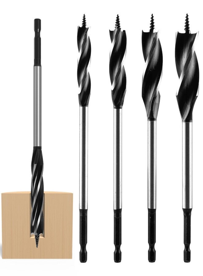 Serplex® 4Pcs Auger Drill Bit for Wood, 10/12/14/16mm Alloy Steel Twist Drill Bits Flute Impact Wood Drill Bit with Quick Change Hex Shank, Four-blade Woodworking Hole Opener Bits Hex Shank Screw Bits - Image 1
